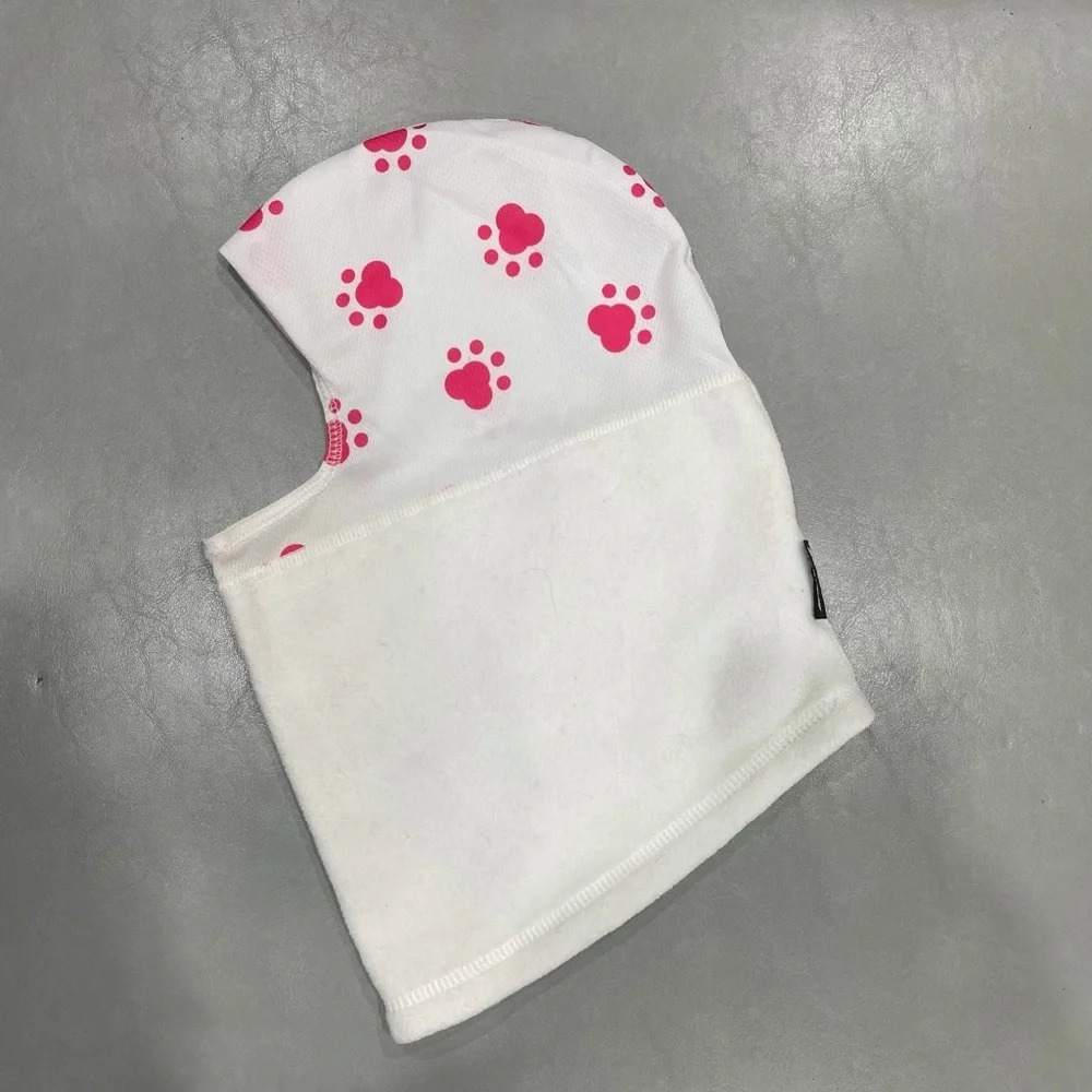 Serius Shellaclava White with Pink Puppy Paw Prints Balaclava Seirus Youth or XS